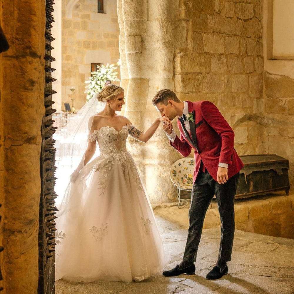 Galia Lahav "Jessie" Wedding Dress | Light Blush Tulle & White Lace Appliqués